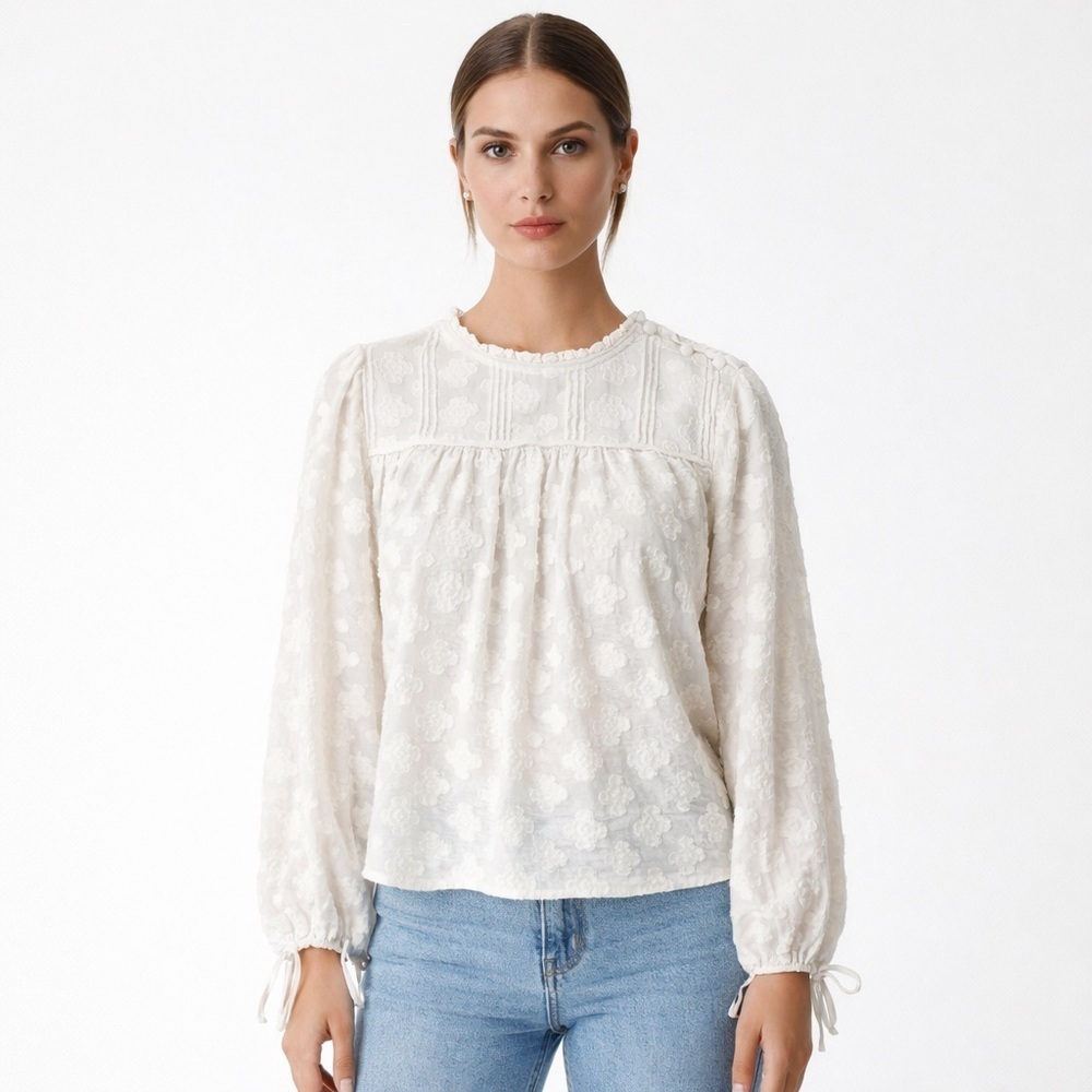 Wilfred blouse white textured floral long sleeve small